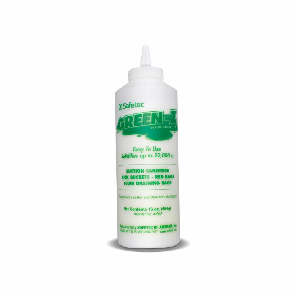 Front view of the Green-Z Fluid Solidifier bottle