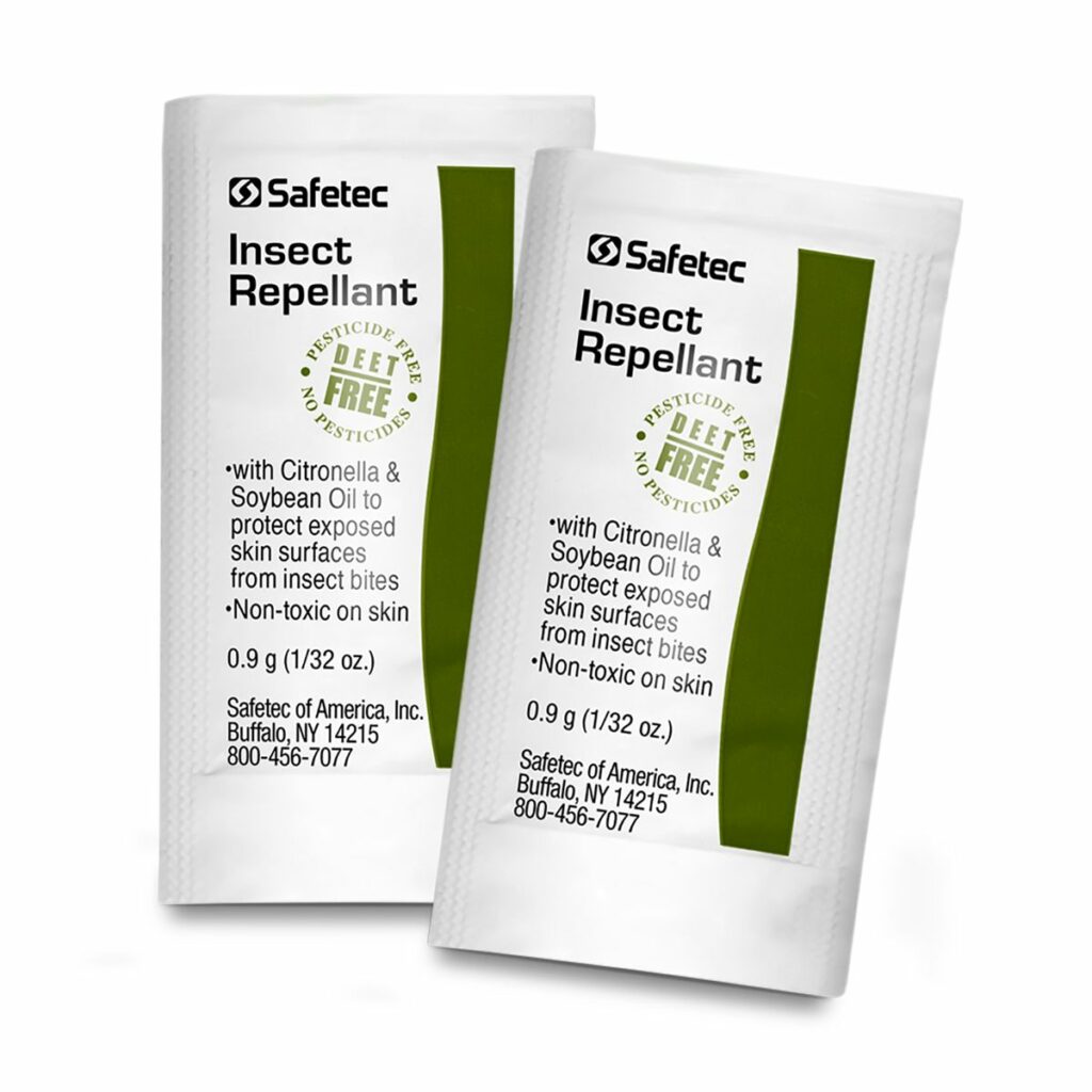 Insect repellant packaged in individual pouches