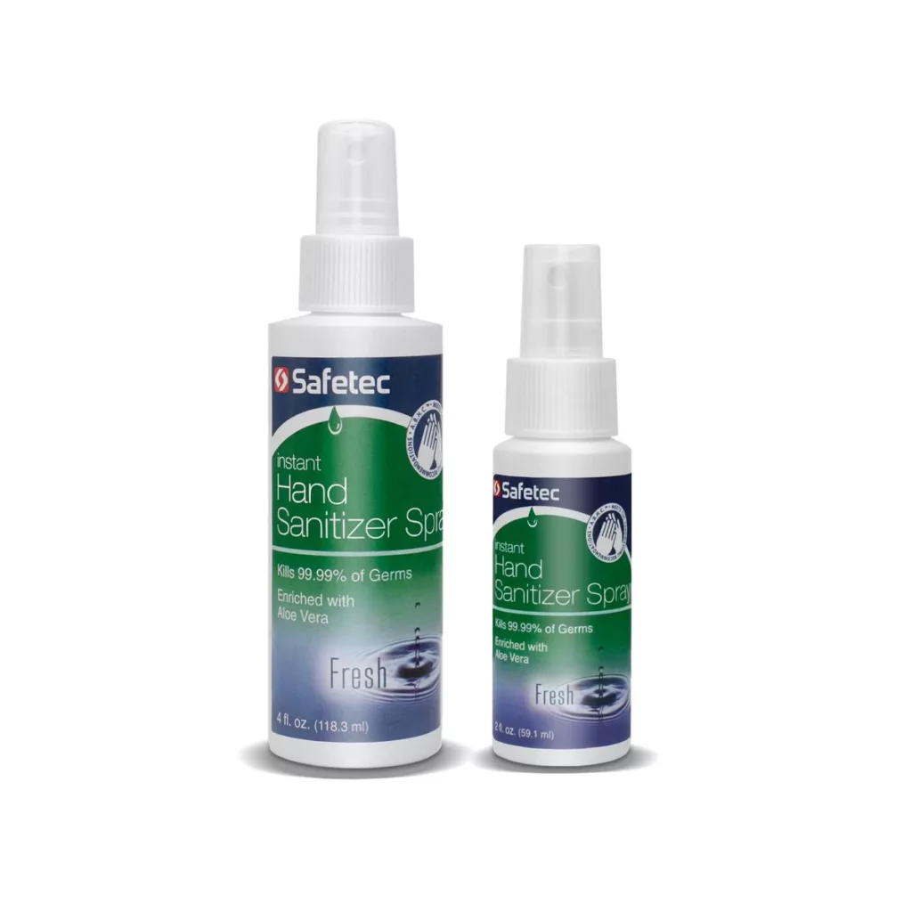 Two hand sanitizer spray bottles in different sizes